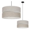 lampa wiszaca sufitowa len duzy lniany zyrandol z bezowym okraglym abazurem 40cm gwint e27