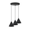 lampa sufitowa wiszaca soho czarna konstrukcja trzy klosze w ksztalcie stozkow do kuchni jadalni