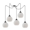 lampa sufitowa wiszaca typu pajak riffle styl loftowy 5 bialych szklanych kul o srednicy 14cm