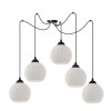 lampa sufitowa wiszaca typu pajak riffle styl loftowy 5 bialych szklanych kul o srednicy 14cm