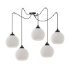 lampa sufitowa wiszaca typu pajak riffle styl loftowy 5 bialych szklanych kul o srednicy 14cm