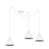 lampa sufitowa wiszaca pajak loft soho potrojna biala konstrukcja ze stozkowymi kloszami