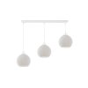 lampa sufitowa zyrandol riffle potrojna biala konstrukcja szklane kule o ryflowanej powierzchni 14cm