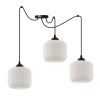 lampa wiszaca zyrandol riffle potrojny pajak w stylu loft z bialymi kloszami ze szkla nad stol i wyspe