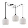 lampa wiszaca zyrandol riffle potrojny pajak w stylu loft z bialymi kloszami ze szkla nad stol i wyspe