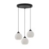 lampa sufitowa wiszaca riffle potrojna czarna konstrukcja biale szklane kule glamour gwint e27
