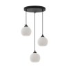 lampa sufitowa wiszaca riffle potrojna czarna konstrukcja biale szklane kule glamour gwint e27