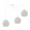 lampa sufitowa zyrandol riffle potrojna trzy biale kule w stylu nowoczesnym do kuchni i salonu