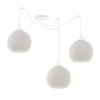 lampa sufitowa zyrandol riffle potrojna trzy biale kule w stylu nowoczesnym do kuchni i salonu