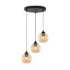 lampa wiszaca sufitowa riffle potrojny zyrandol z miodowymi szklanymi kulami nad stol i wyspe