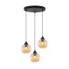 lampa wiszaca sufitowa riffle potrojny zyrandol z miodowymi szklanymi kulami nad stol i wyspe